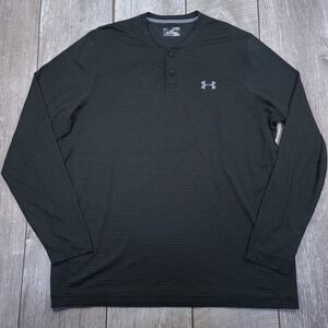 Under Armour Henley Shirt Mens Size XL Black ColdGear Long Sleeve Stripe Top